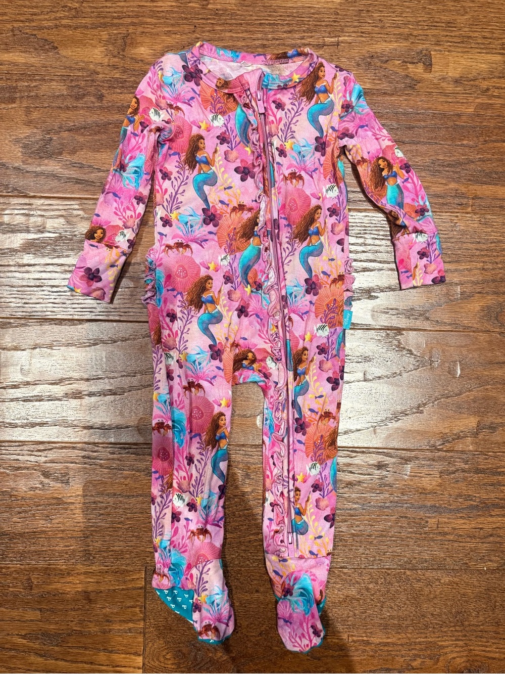 Posh Peanut Bundle: Little Mermaid Footed One-Piece and hydrangea romper